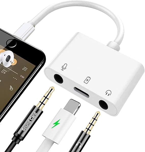 iPhone Microphone Adapter for Live-Streaming, Microphone & 3.5mm Headphone Adapter for iPhone/iPad, Audio & MIC Splitter with Charging Port Compatible for iPhone 14 13 12 11 X