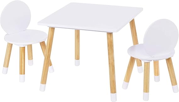 UTEX Wooden Toddler Table and Chair Set, Round-Back Design, White | Kids Table and Chairs, Smooth Rounded Edges, Solid Wood Legs, Water-based paint for Nursery