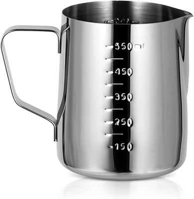 550ml18oz Milk Frothing Pitcher, Stainless Steel Milk Coffee Frother Cup Steaming Pitcher with Scale for Espresso Machine Latte, 5.1x3.1x4.3in
