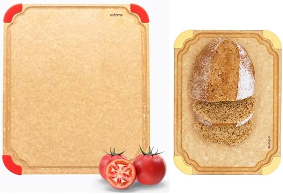 Elihome Color Code Non Slip Cutting Board For Kitchen, Food Icon, Eco-Friendly, Juice Grooves, Non-Porous,Non-slip Feet,Reversible, BPA Free, Made in USA