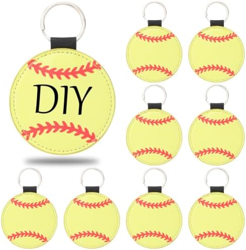 9 Pcs Leather Baseball Keychains Personalized Softball Key Chain Baseball Keyring DIY Sports Keychain