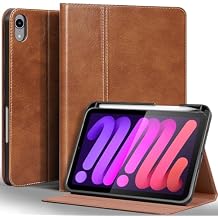 Gexmil Leather Case for iPad mini 7 (A17 Pro) 2024 / iPad mini 6 Generation 2021 8.3 Inch,Premium Cowhide Cover with Pencil Holder,Adjustable Stand, Auto Wake/Sleep,Vegetable Tanned Brown