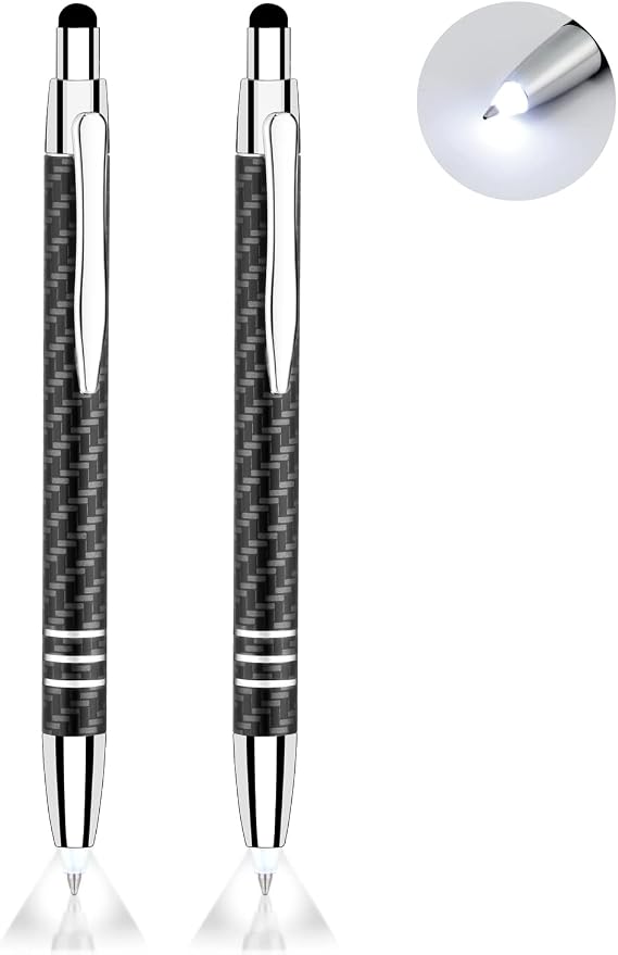 Pen with Light, 3-in-1 Lighted Tip Pen with Capacitive Stylus (LED Light + Ballpoint Pen+ Stylus) Light Up Pen LED Penlight Lighted Pens for Writing in The Dark, 2 Pieces (White Light)