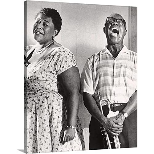 Photo Art Print by PHOTOOH! ~ Ella Fitzgerald and Louis Armstrong posed smiling for the camera, circa 1956 ~ Signed Autographed Wall Art Photo Posters Movies Star Celebrity Canvas Pictures for Modern Home Office Art Decor Celebrities Prints Unframed Photograph RePrint RP (24 x 30 GLOSSY METAL PRINT)