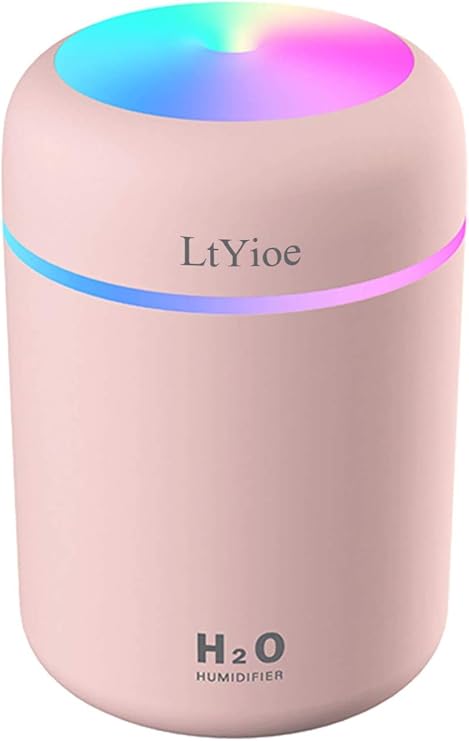 LtYioe Humidifier Portable Mini Humidifiers for Bedroom, Personal Desktop Air Humidifier with Colorful Cycling Light, 2 Mist Modes and Auto Shut-Off, Super Quite for Office Home Car(Pink)
