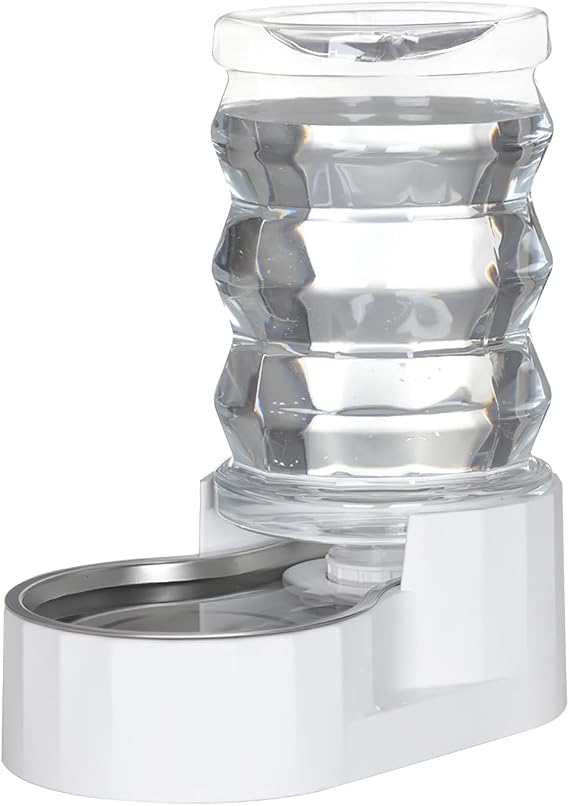 Sfozstra Automatic Gravity Water Dispenser for Dogs: White Stainless Steel Bowl 6L with Activated Carbon Ion Exchange System - Kitchen & Garage - Helps Prevent Urinary Stones