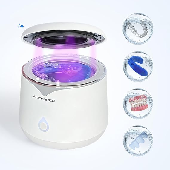 Ultrasonic Retainer Cleaner with UV Light Portable Dental Cleaner for Retainers, Aligners, Dentures & Mouth Guards, Quiet Deep Cleaning Machine for Daily Use - Dual Modes