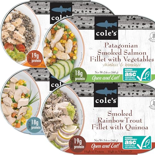 COLES Open & Eat Meals Variety Pack | 5.6 oz Hand-Packed Smoked Salmon & Trout with Quinoa & Vegetables | Ready to Eat Meals | High Protein, 4 Cans