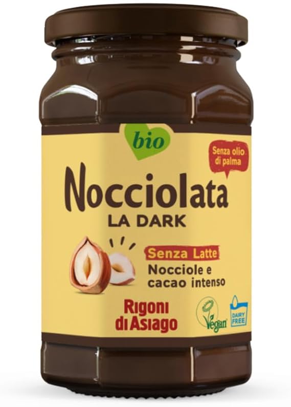 Nocciolata Organic Hazelnut Chocolate Spread Bitter Vegan 250g - Organic chocolate spread made with organic hazelnuts, dairy-free, palm oil-free