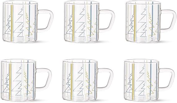 Borosil Classic Sintra 6 Pcs Tea n Coffee Borosillicate Glass 210 ml Mug Set | Microwave Safe | Scratch Resistance | Lightweight | for Chai, Green Tea, Milk