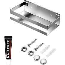 Rustproof Metal Storage Floating Shelf Wall Mounted Rectangular Shelf Bedroom, Bathroom, Living Room, Kitchen and Laundry Room, Nail Free Floating Shelf Wall Mounted Storage Shelf (20cm Silver)
