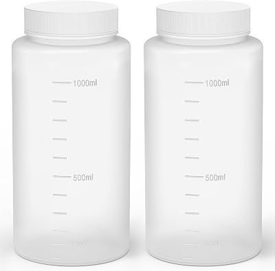 stonylab Plastic Wide Mouth Reagent Bottle, HDPE Screw Cap, Laboratory Supply, 2 Pack, 1000 ml Capacity, Durable and Chemical Resistant