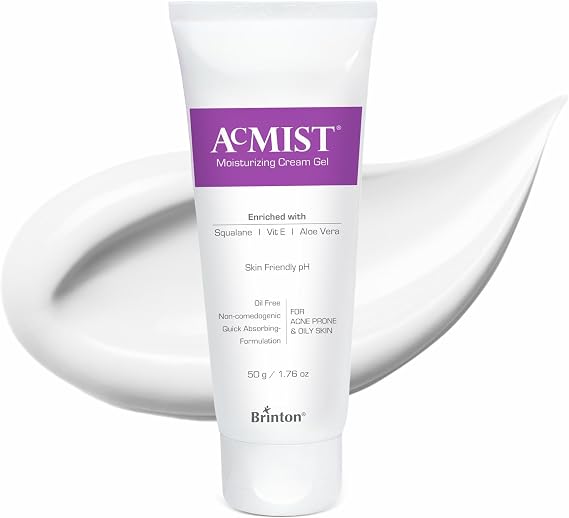 AcMist Face Moisturizing Cream Gel for Acne Prone & Oily Skin Enriched with Vitamin E, Aloe Vera & Squalane Oil-free, Non Comedogenic & Quick Absorbing Formulation For All Skin Types, 50gm