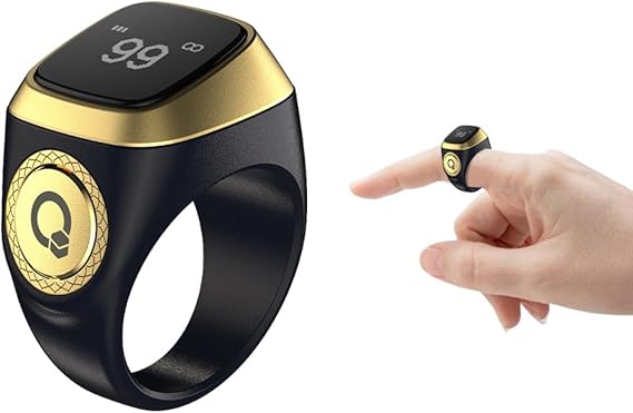 Smart Ring Counter, Smart Tasbih Zikr Ring, Muslim Islamic Prayer Smart Rings,Tasbih Counter Smart Ring, Digital Electronic Smart Tally Counter, Tasbeeh Smart Counter for Prayer (Black, 18mm)