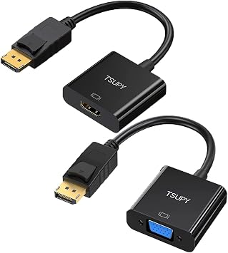 TSUPY DP to HDMI Adapter and DP to VGA Adapter, 4K HDMI, 1080P VGA Gold Plated Adapters Compatible with Computer,Laptop,Monitor,Projector,HDTV and More