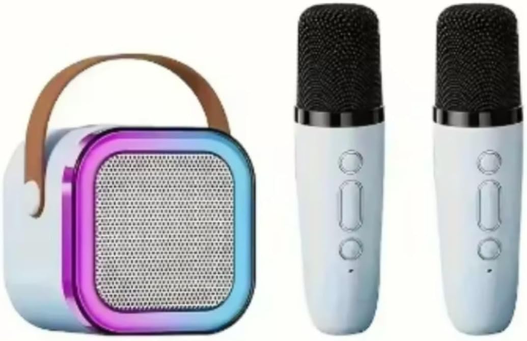 Çift Karaoke Mikrofonlu Kablosuz Bluetooth Hoparlör 5 Ses Efektli Rgb Hd Stereo Ses Usb/Sd/FM