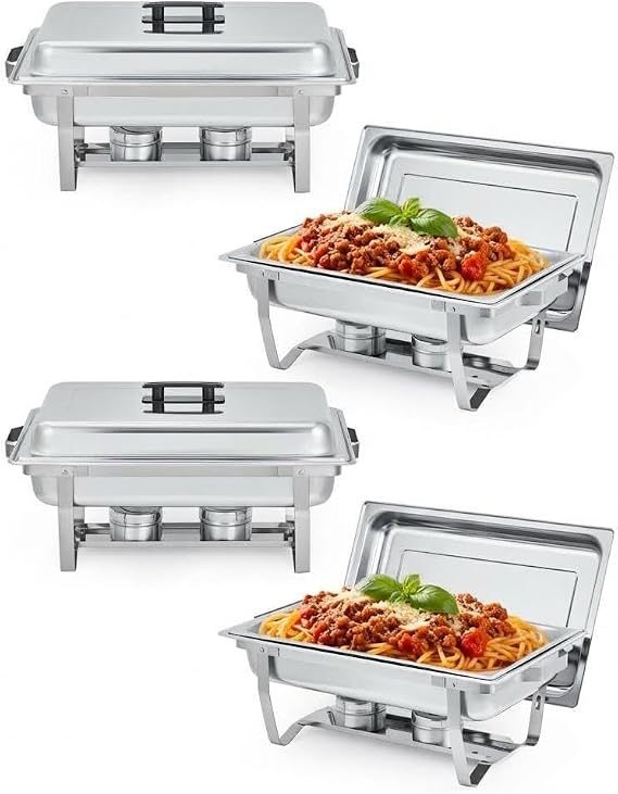 LinTimes 4PCS Chafing Dish Buffet Set 8-Litre, Heavy Duty Stainless Steel Food Warmer Buffet Server with Mirror Finish, Rectangular Bain Marie for Catering Parties Events & Weddings, Easy Clean