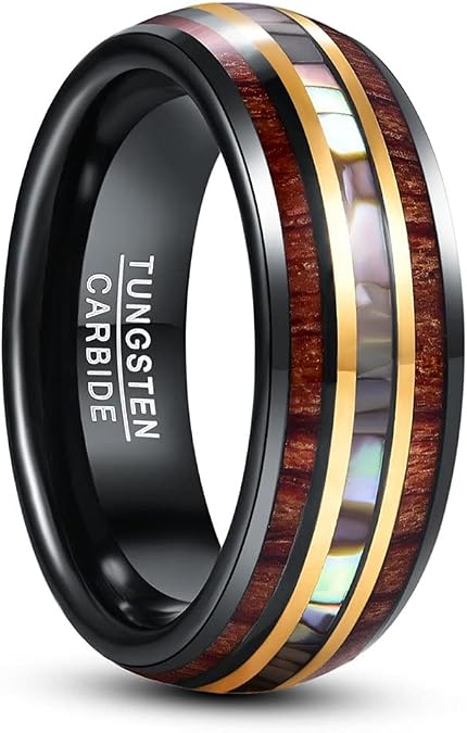 NUNCAD Tungsten Wedding Rings for Men Abalone Shell Center