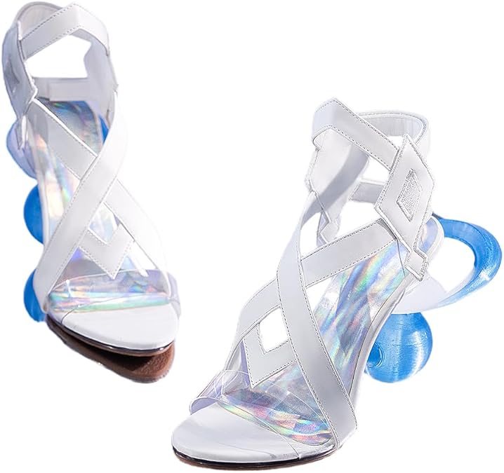Columbina Cosplay Shoes Genshin Props White High Heels with Blue Spherical Heel for Halloween Party
