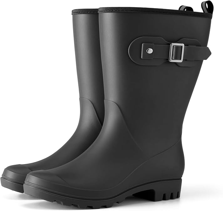HISEA Women's Waterproof Rubber Rain Boots Lightweight Garden Shoes | Mid Calf Footwear, Anti-Slip Sole, Wide Mud Boots Warm and Comfortable for Barn, Yard Work, Walking
