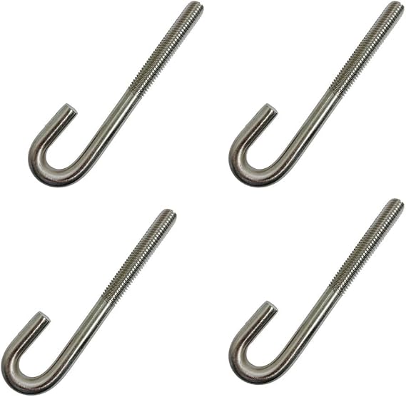 Marine Boat 3/8" x 5" J Bolt Spring Hook J-Bolt J Hook Stainless Steel 4 Pcs