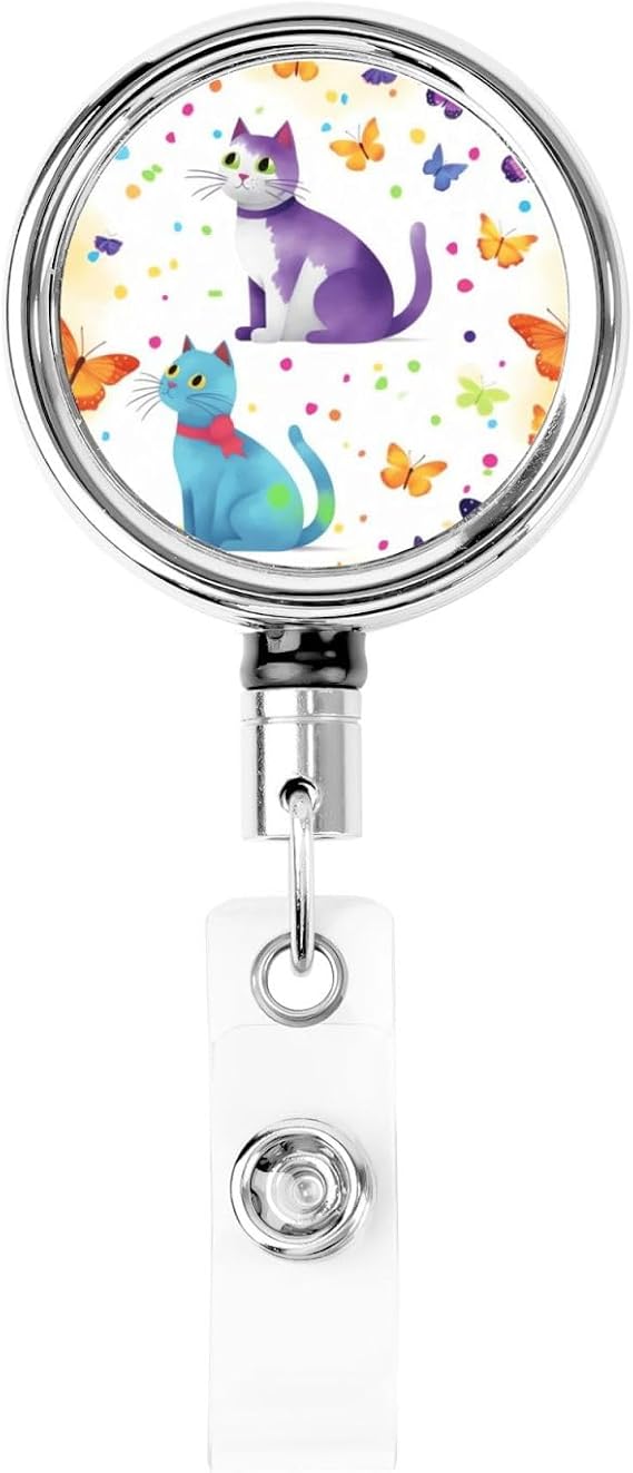 Butterfly Polka dot and cat Badge Reel Retractable Badge Holder with Alligator Clip Cute Badge Clip on ID Name Card Holders for Office Worker Doctor Nurse Badge Reel Name Decorative