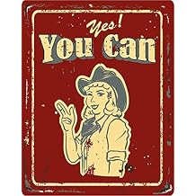 Zirni Yes You Can Vintage Retro Girl Stamp Sticker Decal Design 4" X 5"
