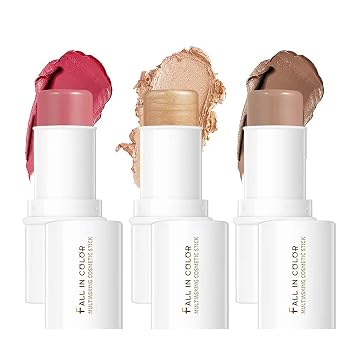 Makeup Sticks Set, Matte Cream Blush Stick for Cheeks, Eyes and Lips, Contour Stick & Highlighter Makeup Sticks for All Skin Blush, Highlighter & Contour