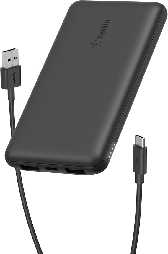 Belkin 10000mAh 15W 3 Port Power Bank, USB A to USB C Cable Included