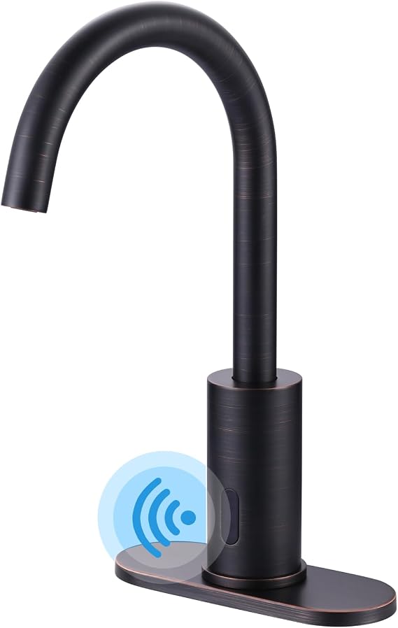Automatic Sensor Bathroom Faucets Touchless: Hands Free Motion Sensor Bathroom Sink Faucet 1 Hole with Cover Plate Oil Rubbed Bronze, Temperature Mixer Vanity Faucet Commercial