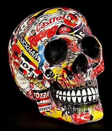 Figurine Shop GmbH Colorful Gothic Skull with Brand Advertising Pop Art Decorative Item Individually Printed
