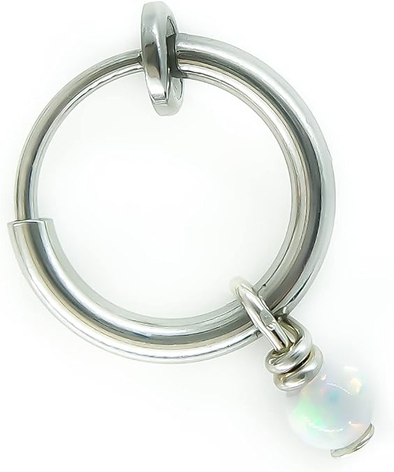 Fake Belly Piercing Clip On Navel Ring with Opal Charm - No Piercing Belly Ring - Fake Body Jewelry