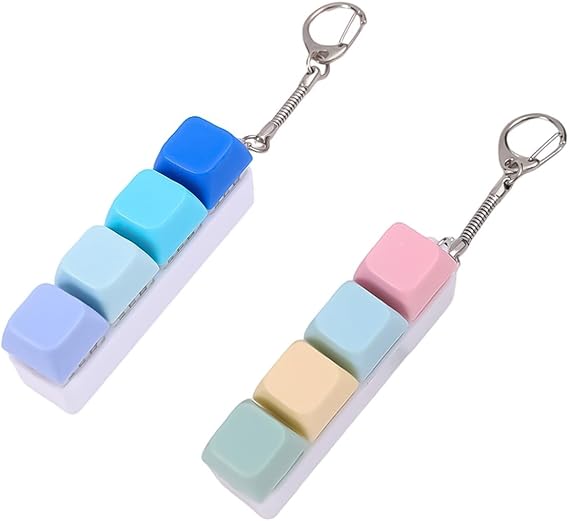 2 Pcs 4-Button Finger Keyboard Keychain Keyboard Fidget Keychain Keyboard 4 Colors Fidget Keyring Mini Fidget Toys Portable Finger Decompression Keyring Funny Fidget Keyring Fidget Keychain
