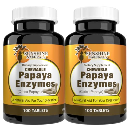 Sunshine Naturals Papaya Enzyme Chewable Digestive Health Supplement 100 Tablets Natural Digestive Aid with Papain Pack 2