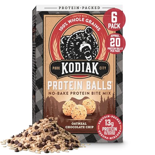Kodiak Cakes Oatmeal Protein Ball Mix, Chocolate Chip, High Protein, 100% Whole Grains, Pack of 6