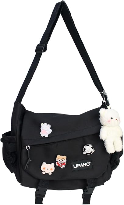 Ruoying Kawaii Crossbody Ita Bag for Women with Pin and Pendant,Japanese Nylon Shoulder Messenger Bags Y2K Aesthetic Purse