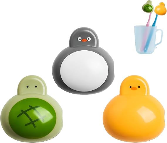 3 Pack Cartoon Tooth Brush Covers Adorable Toothbrush Caps with Penguin, Duck, and Turtle Designs,Travel Toothbrush Cover for Manual & Electric