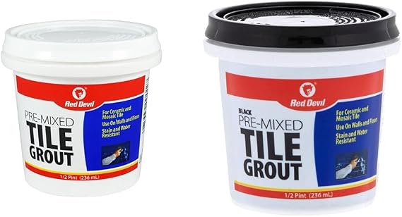 Red Devil 0422 Pre-Mixed Tile Grout Bundle, 1/2 Pint, White and Black