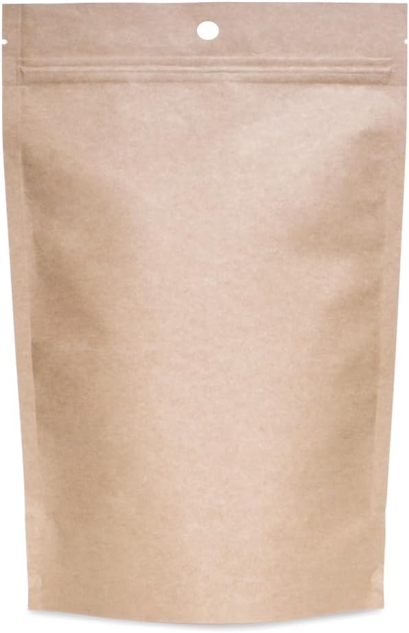 100 pcs 7.5x11.5 Kraft Aluminum Foil Resealable Stand Up Bags Heat Seal Zipper Lock Reusable Storage Pouches for Zip Food Storage Lock Packaging with Tear Notches