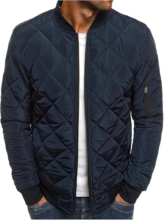 Mens Bomber Jackets Diamond Quilted Varsity Jackets Packable Lightweight Water Resistant Insulated Puffy Coats