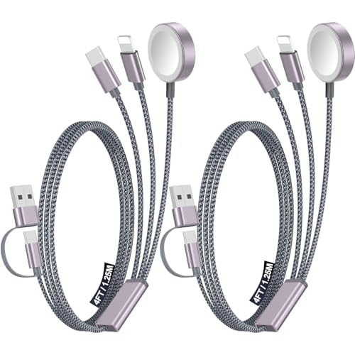 2Pack Multi Charging Cable Cord for Travel Vacation Essentials,Apple Watch Charger,iPhone 17 Charger,[3-in-2] USB AType CLightning Cable for iWatch,iPhone 17-11,Xbox Series X&S,Airpods,Home,Office