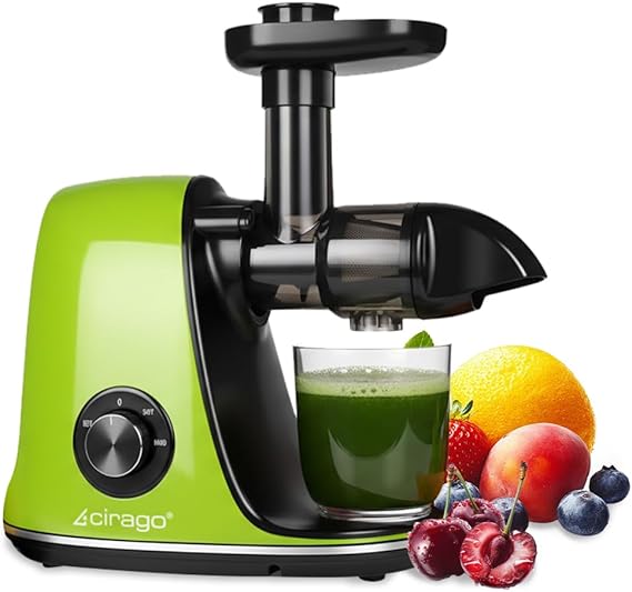 CIRAGO Horizontal Cold Press Juicer, Two Speed Adjustments, Slow Masticating Juicer Extractor, Easy to Clean, Silent Motor, Suitable for Vegetables and Fruits, BPA Free (Green)