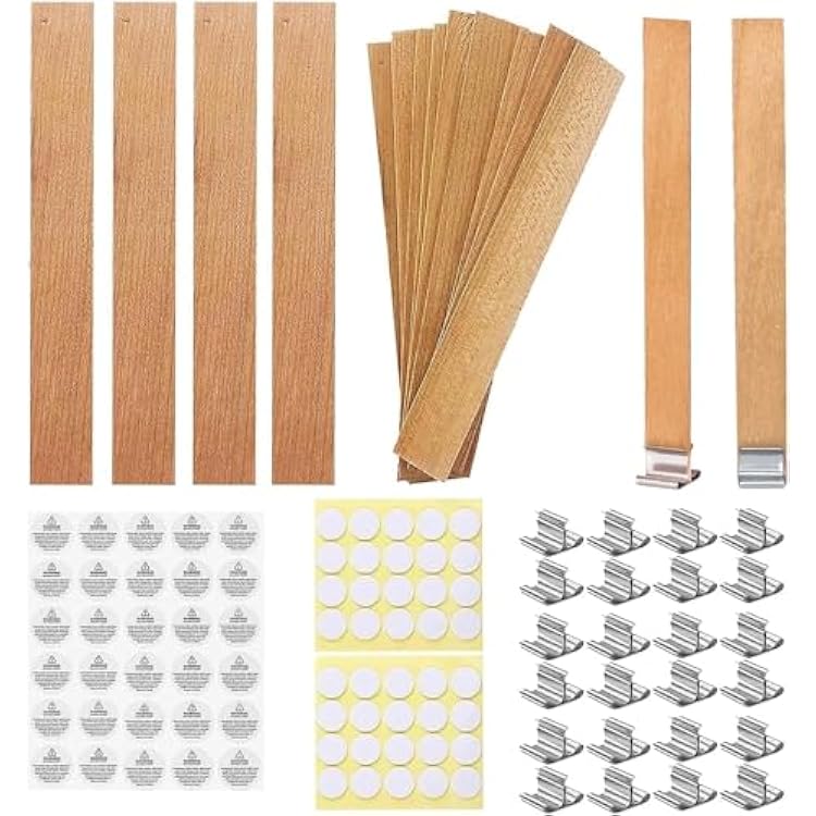 100 Pcs Smokeless Cherry Wood Candle Wicks, Long Lasting Flame, Easily Burn, Candle Cores with Stand and Glue Dot, Warning Label for DIY Candle Making