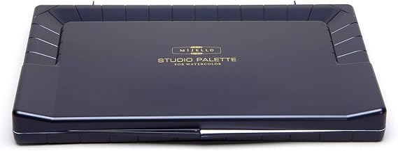Mijello Studio Watercolor Palette, 55 Paint Wells, Blue, Foam Dauber Included, 14.4" X 1.5" X 9.13", 1 Each (MWP-3055)