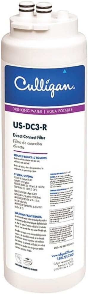 Culligan US-DC3-R Direct-Connect Under-Sink Water Filter Cartridge Quick Twist-Lock, 4,750-Gallon/12-Month Capacity, Removes Lead, Chlorine, Taste & Odor, Microbial Cysts