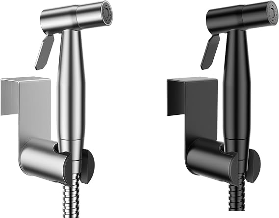 Handheld Bidet Sprayer for Toilet, Muslim Shower Water Jet Sprayer for Toilet, Cloth Diaper Sprayer Bidets for Toilets, Adjustable Water Pressure Toilet Bidet Sprayer(Brushed Nickel + Matte Black)