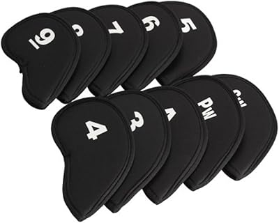 Vktech 10pcs Golf Head Cover Club Iron Putter Head Protector Set Neoprene Black