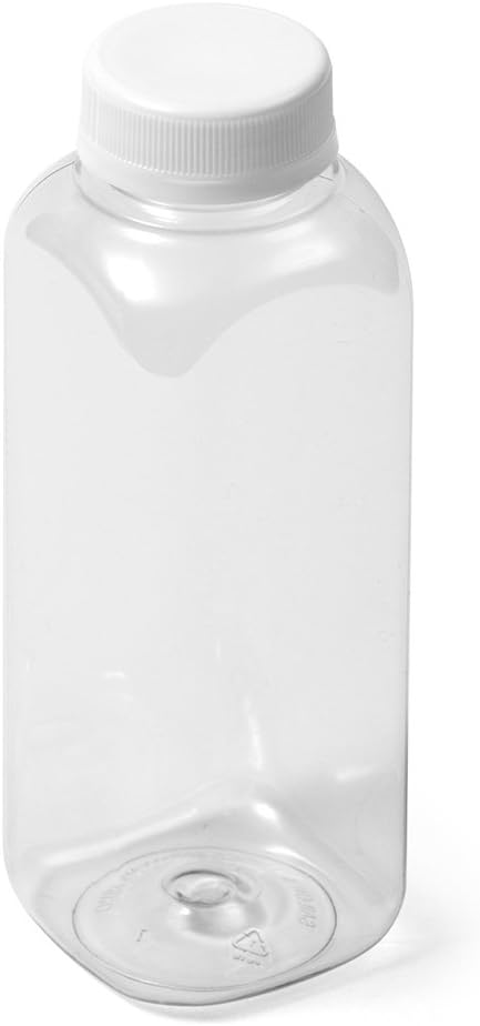 12 fl oz Clear PET Square Beverage Bottle - Tamper Evident IPEC neck with White IPEC Caps
