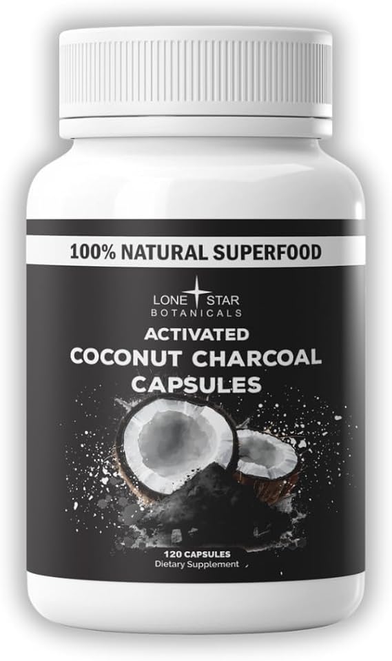 Lone Star Botanicals - Organic Activated Charcoal Capsules Digestive Supplement, 120 Count (60 Servings)