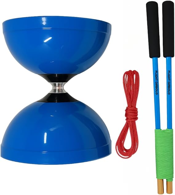 Flight Pro Diabolo Chinese Yoyo Skill Toy Triple Bearing Toy, with Carbon Fiber Sticks, Extra String & Net Bag - Medium Size 5 Blue